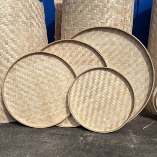 竹编无孔竹簸箕家用竹筛子绘画竹匾竹畚箕吊顶丰收文化节竹编装饰