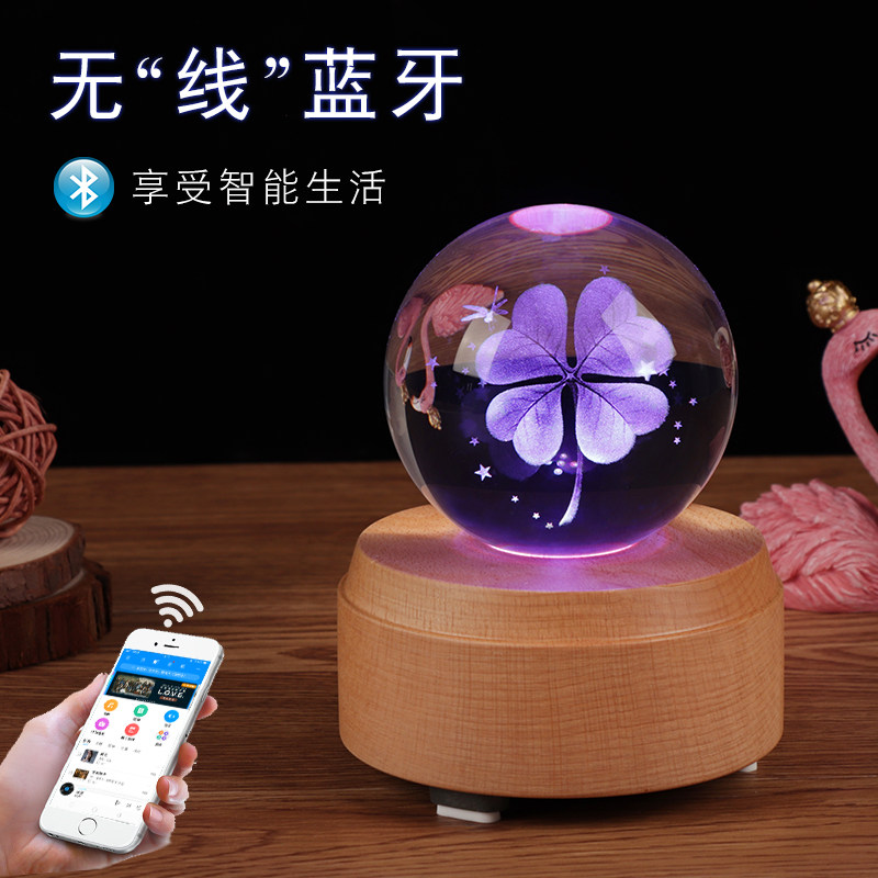 旋转发光水晶球音乐盒女朋友生日礼品照片diy定制情人节礼物定做