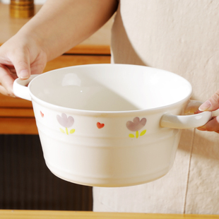 2025新款紫萱花双耳大号汤碗勺家用莲藕排骨汤碗陶瓷加厚加深汤盆