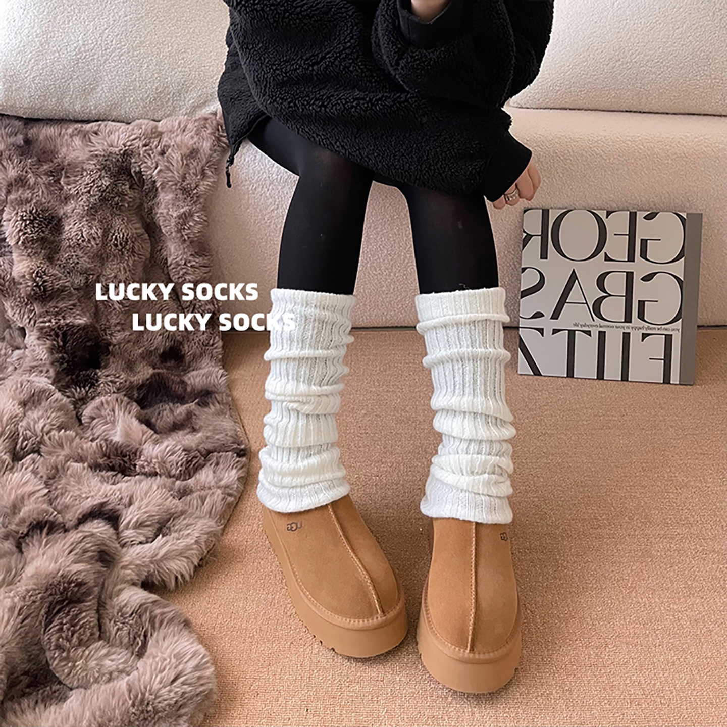 日系白色针织腿意jk堆堆袜软妹y2k袜套夏季款透气显瘦美腿小腿袜