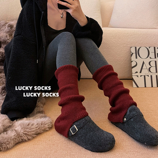 安哥拉红袜套女红色袜子辣妹小腿袜雪地靴腿套秋冬保暖加厚堆堆袜