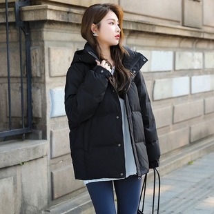 2024新款嘉兴平湖羽绒服90女男中戏短款冬季加厚连帽情侣款宽松