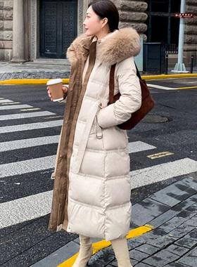 2025冬季收腰白鸭绒长款嘉兴平湖羽绒服女显瘦中长款过膝加厚外套