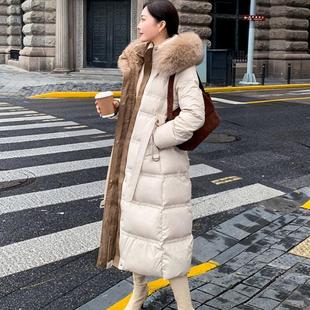 2025冬季收腰白鸭绒长款嘉兴平湖羽绒服女显瘦中长款过膝加厚外套