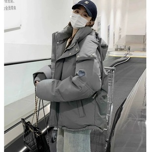 高中生冬季外套潮牌嘉兴平湖羽绒服女短款宽松灰色韩版面包服白鸭