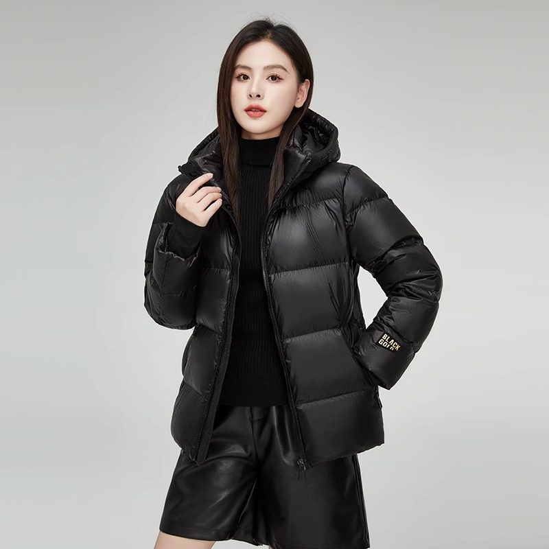 白鹅黑色金羽绒服男女短款冬季加厚保暖外套嘉兴平湖发货连帽冬季