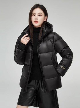 白鹅黑色金羽绒服男女短款冬季加厚保暖外套嘉兴平湖发货连帽冬季
