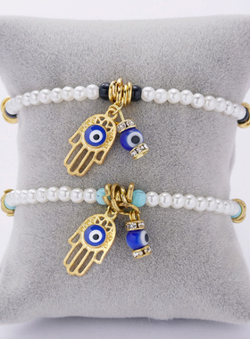 Fashion Gold Color Blue Evil Eye Hamsa Hand Fatima Palm