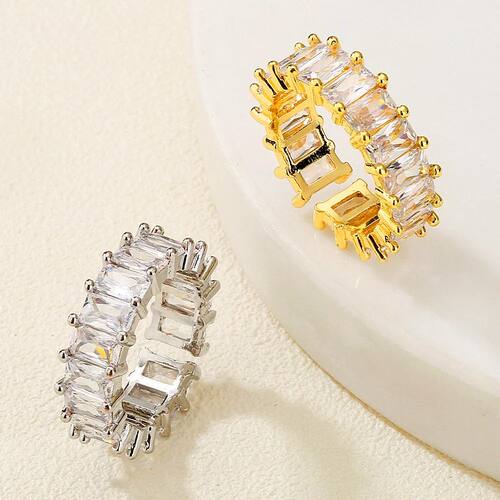 Fashion Cubic Zirconia Step Square Open Adjustable Ring For