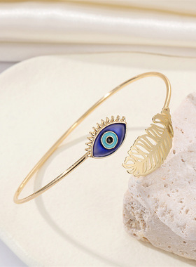 New Blue Evil Eye Bracelet Bangle for Women Metal Hollow