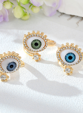 Crystal Turkish Blue Evil Eye Finger Ring For Women Men