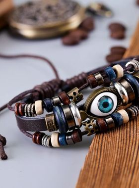 Evil Eye Bracelets For Men Women Vintage Leather Rope Cool