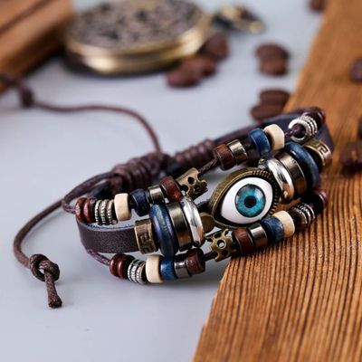 Evil Eye Bracelets For Men Women Vintage Leather Rope Cool