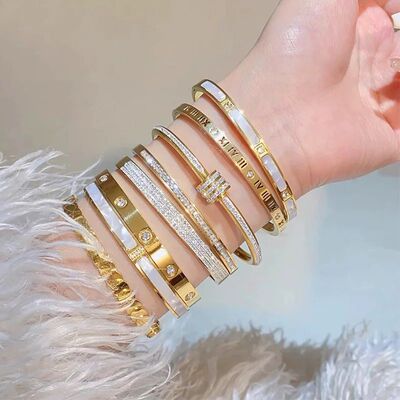 Gold Plated Bangles Jewelry Women's Hand Bracelet Stainless