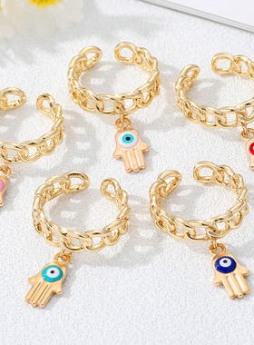 Color Evil Eye Hamsa Hand Ring For Women Gold Vintage Boho