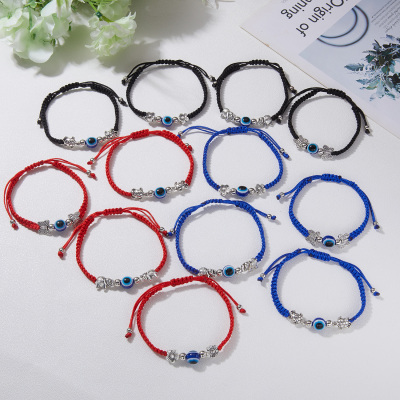 2PCS Turtle Elephant Blue Evil Eye Beads Pendant Bracelet