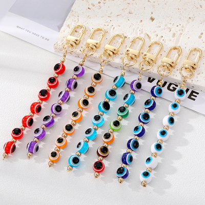 Boho Rainbow Blue Evil Eye Beads Keychain Key Ring For