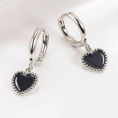 Sterling Silver Black Heart Earrings For Women Wedding