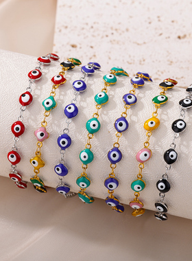 Stainless Steel Evil Eye Bracelets For Women Enamel