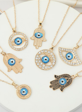 Hollow Evil Eye Hand Hamsa Necklace For Women Men Jewelry