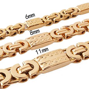 6/8/11mm Wide Men's Gold Tone Stainless Steel Byzantine Box