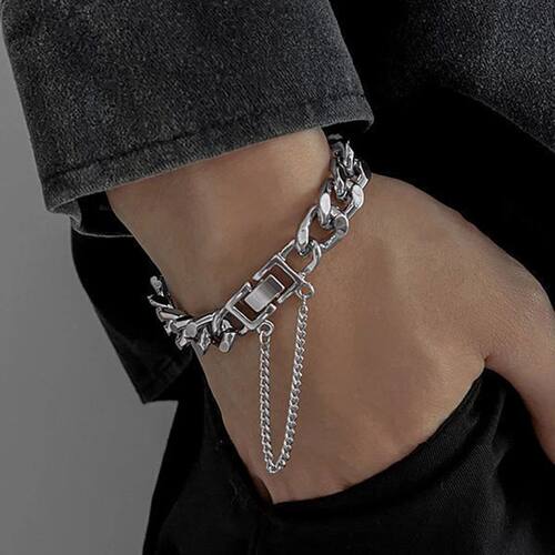Stainless Steel Metal Chains Bracelets For Women Men Punk