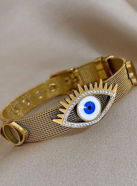 2024Vintage Evil Eye Belt Strap Stainless Steel Bracelet for