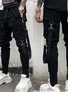 men's strappy overalls harem casual pants男士束脚哈伦休闲裤