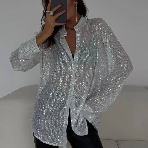 Glitter slim fit long sleeved shirt for women 亮片修身衬衫女