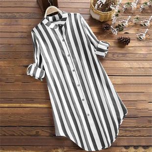 Collar striped long sleeved shirt for woman 翻领条纹长袖衬衫