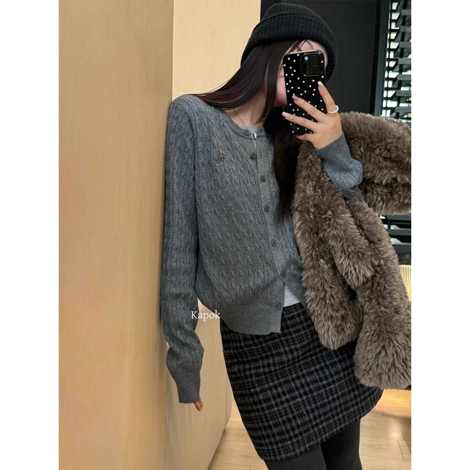 KAPOK-复古刺绣绞花针织假两件毛衣开衫毛衣女(含6羊毛)25F011