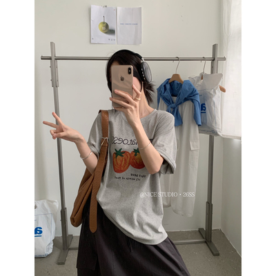 奶思家NICE STUDIO-2026夏上新韩系番茄工艺印花大版短袖T恤1266