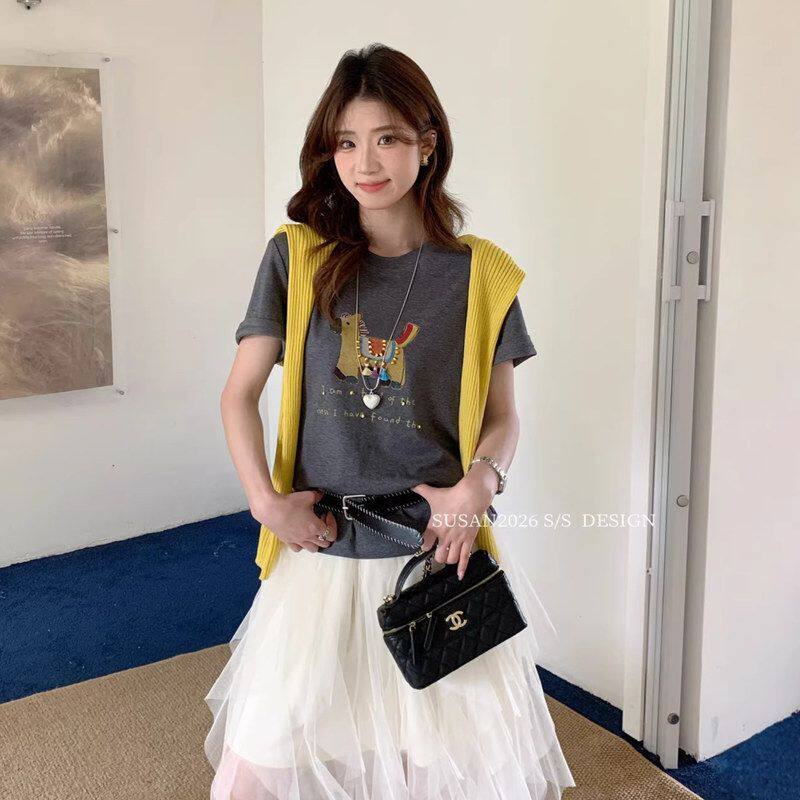 苏珊SUSAN 2026夏上新短袖T恤圆领印花韩版宽松休闲上衣女3227S