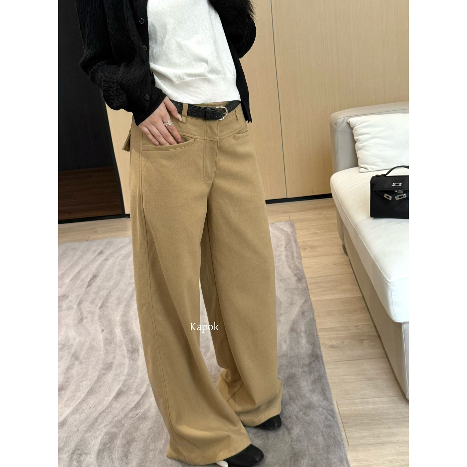 KAPOK-爆款冬季呢料垂感百搭休闲长裤休闲裤女(配腰带)35029