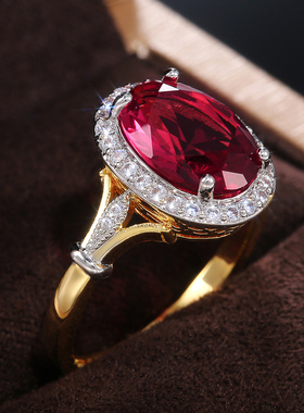 2023 Big Oval Shaped Rose Red Cubic Zirconia Women Rings