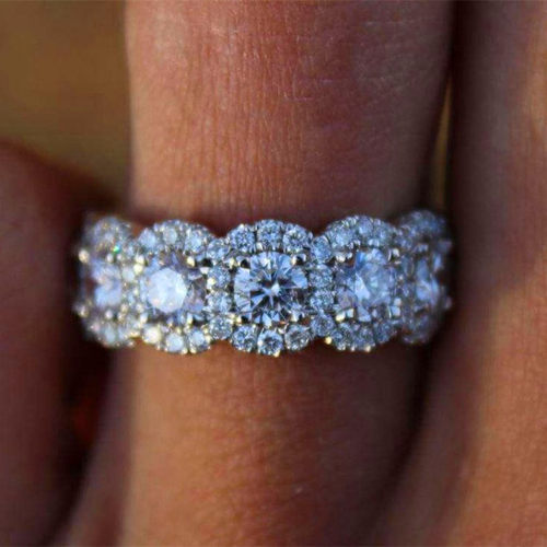 Luxury Female Big Crystal Round Engagement Ring Cute 925