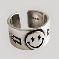 Silver Color Vintage Smiling Face Open Rings for Women Punk thumbnail 3