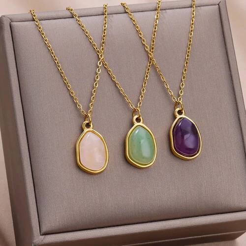 Fashion Stone Opal Oval Necklace For Women Stainless Steel