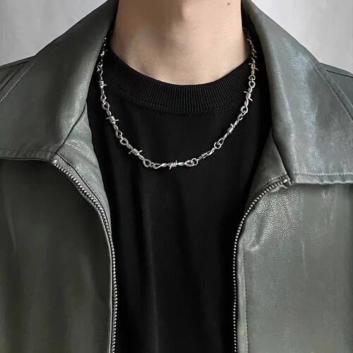 Punk Thorns Chain Necklace for Men Streetwear Barbed Wire Br