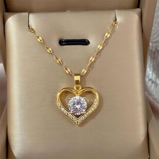 Trendy Heart Stainless Steel Zirconia Necklaces For Women
