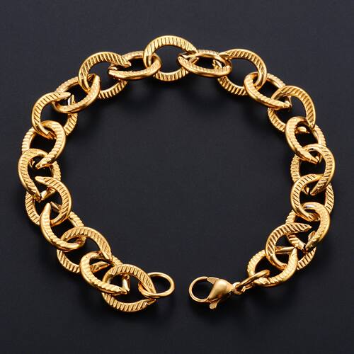 Punk Embossed Stainless Steel Link Chain Chunky Bracelet