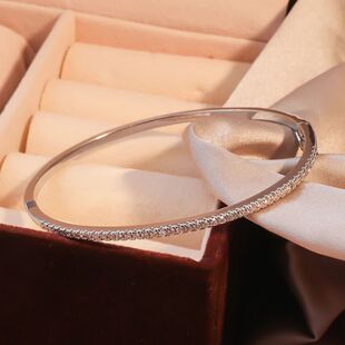 Luxury Zirconia Round Bangles For Women Girls Silver Color