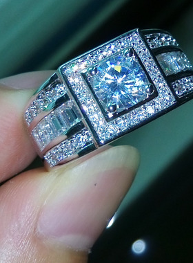 Celebrity Design Male Ring Diamond Zircon 925 Sterling