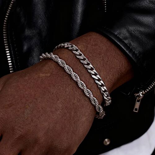 2pcs Men's Chain Bracelets,Stainless Steel Silver Gold