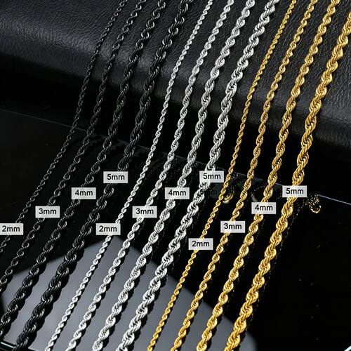 Ropes Long Necklace for Men Women,Stainless Steel Gold