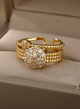 Zircon Circle Open Rings For Women Crystal Stainless Steel