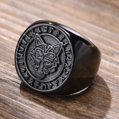 2023 22mm Signet Ring for Men, Black Round Top Nordic