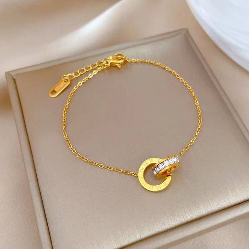 Gold Plated Stainless Steel Roman Num Bracelet Zircon Inlay