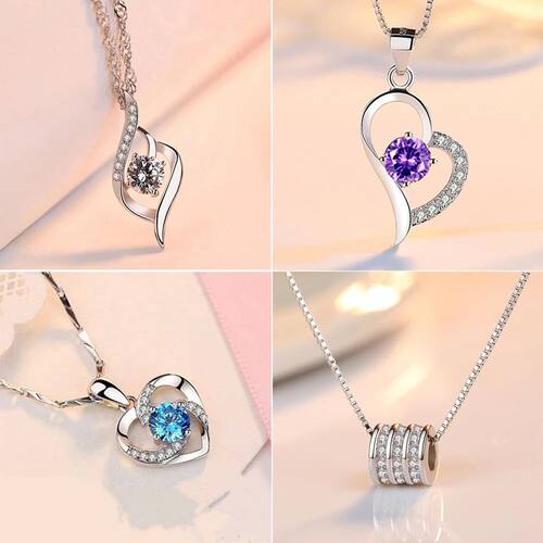 Sterling Silver Necklace Pendant Zircon High Quality Chain