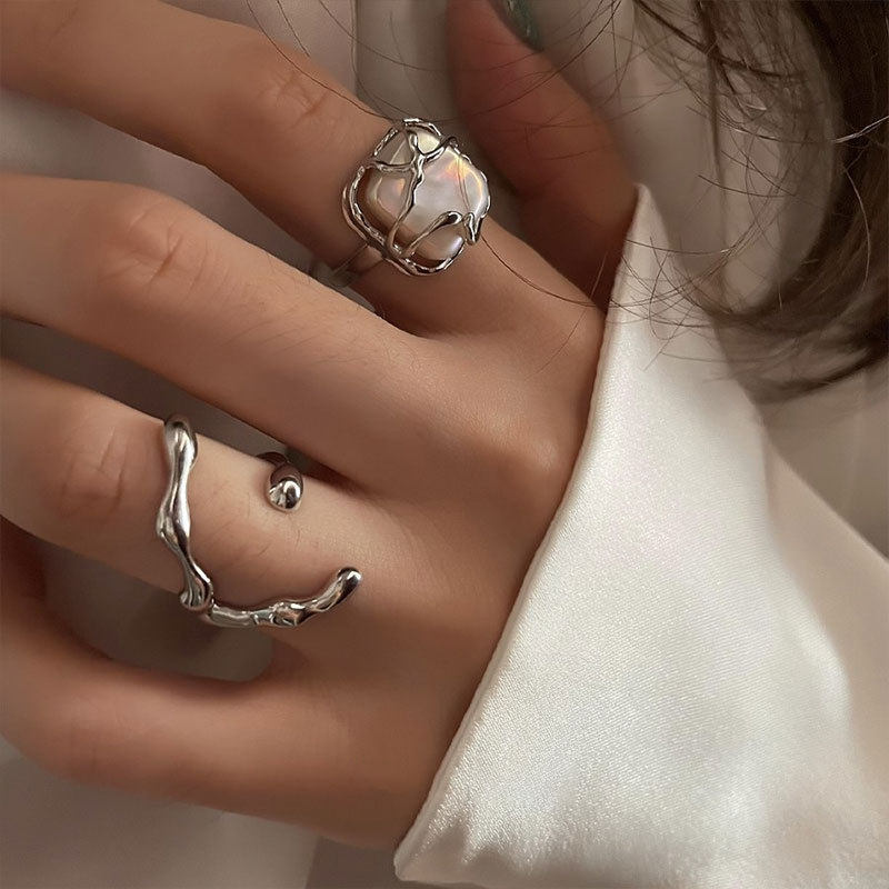 INS Fashion Silver Color Minimalist Irregular Twined Finger